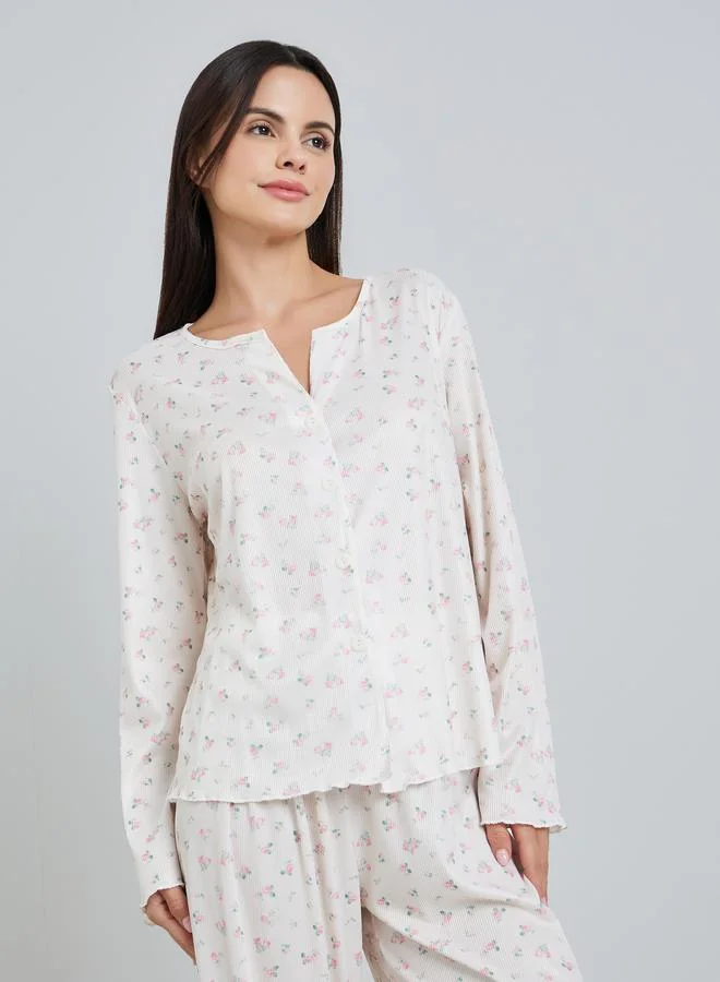 ستايلي طقم بيجاما من بنطال وبلوزة بطبعة زهور وأكمام طويلة